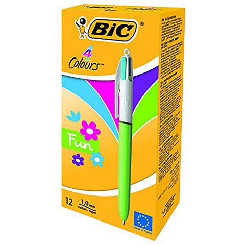 12 Penne A Sfera Bic 4 Colori Fun Fashion Inchiostro Multicolore Punta 1 Mm - Foto 1