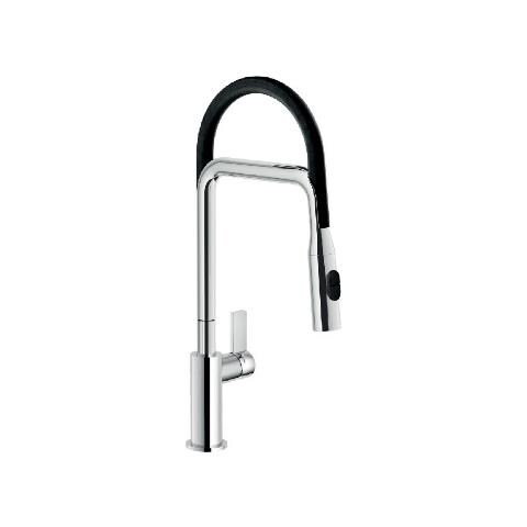 NOBILI RUBINETTERIE Nobili Miscelatore Lavello Cucina Con Guaina Nera E Doccia A 2 Getti Flag Fl96400/1cr - Cromato