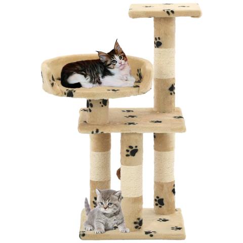 Albero Per Gatti Tiragraffi In Sisal 65 Cm Zampe Stampate Beige - Foto 2