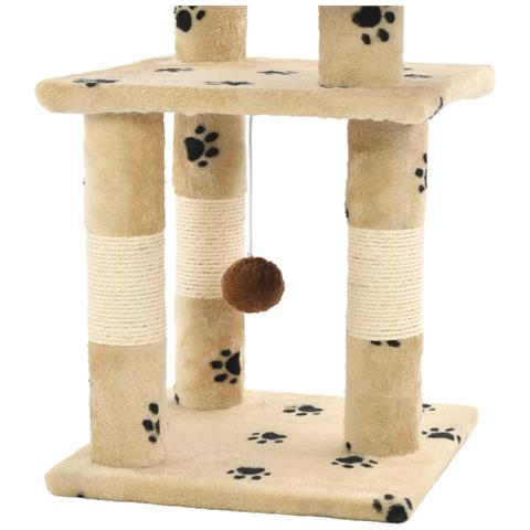Albero Per Gatti Tiragraffi In Sisal 65 Cm Zampe Stampate Beige - Foto 6
