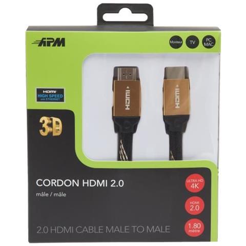 Cavo Ethernet Apm Hdmi 2.0 Ultra Hd 4k - Maschio / Maschio - Spina Metallica In Nylon Bicolore - 1,8 M - Foto 2