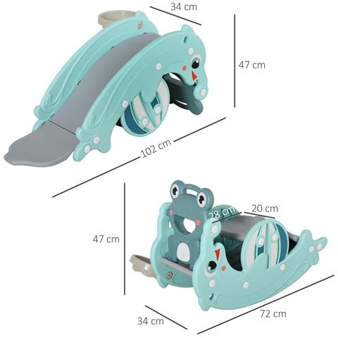 3-in-1 Cavallo A Dondolo Scivolo Per Bambini 3-5 Anni Canestro Verde - Foto 2