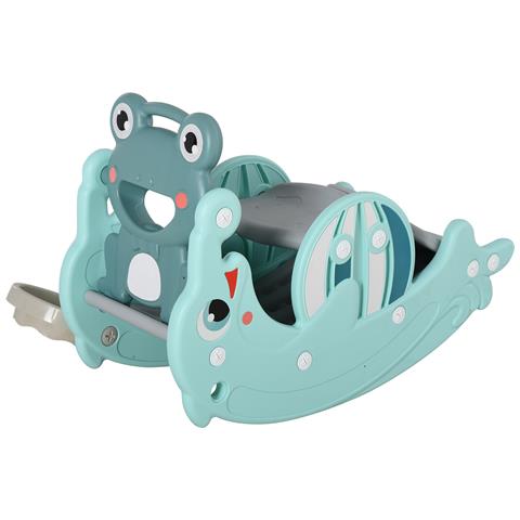 3-in-1 Cavallo A Dondolo Scivolo Per Bambini 3-5 Anni Canestro Verde - Foto 1