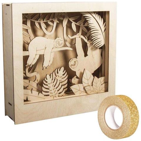 Cornice Decorativa In Legno Con Modello 3d 24 X 24 X 6,5 Cm Pigro + Washi Tape Dorato 5 M - Foto 1
