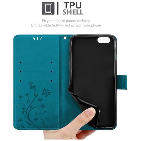 Cadorabo Custodia Compatibile Con Apple Iphone 6 Plus / Iphone 6s Plus In Blu Fiore - Coperchio Protettivo In Design Floreale Con Chiusura Magnetica, Funzione Stand E Slot Per Carte - Foto 2