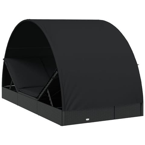Lettino Doppio Tetto Rotondo Nero 211x112x140 cm in Polyrattan - Foto 10