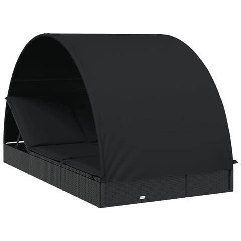 Lettino Doppio Tetto Rotondo Nero 211x112x140 cm in Polyrattan - Foto 1