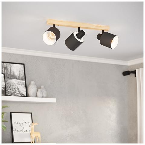 Plafoniera Industrial Batallas 3 Luci Legno Marrone E Nero - Foto 1