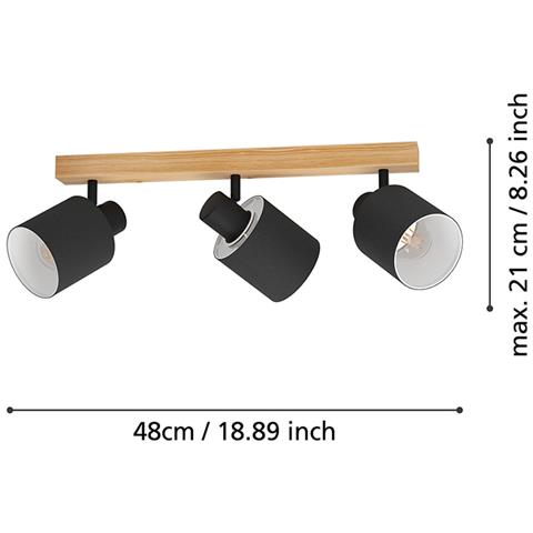 Plafoniera Industrial Batallas 3 Luci Legno Marrone E Nero - Foto 2