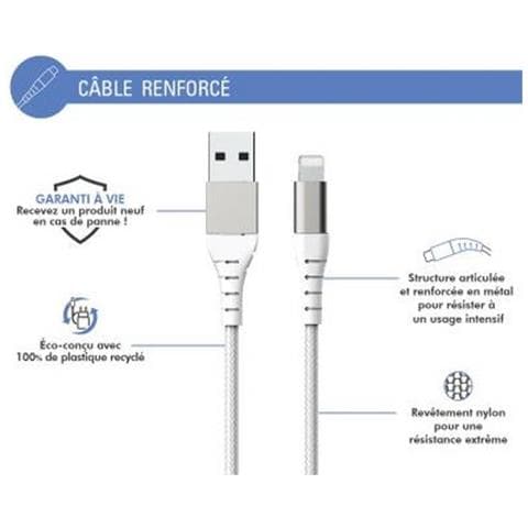 Cavo Usb A/lightning Rinforzato 3 M - 2,4 A Bianco, Bianco - Foto 2