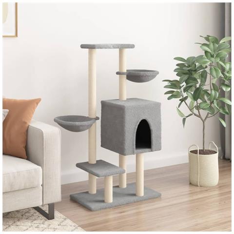 Albero Per Gatti Con Tiragraffi In Sisal Grigio Chiaro 117 Cm - Foto 2