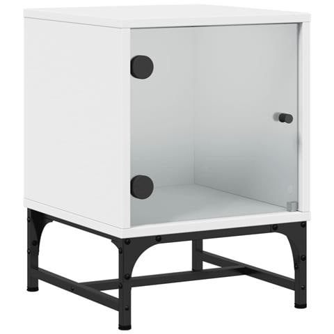 Comodino Con Anta In Vetro Bianco 35x37x50 Cm - Foto 2