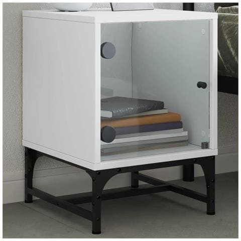 Comodino Con Anta In Vetro Bianco 35x37x50 Cm - Foto 1