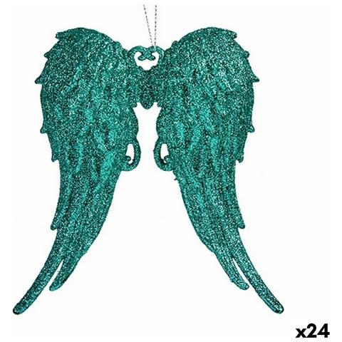 Decorazione Natalizia Ali D'angelo Verde Plastica Porporina 13 X 14,5 X 2,5 Cm (24 Unità) - Foto 1