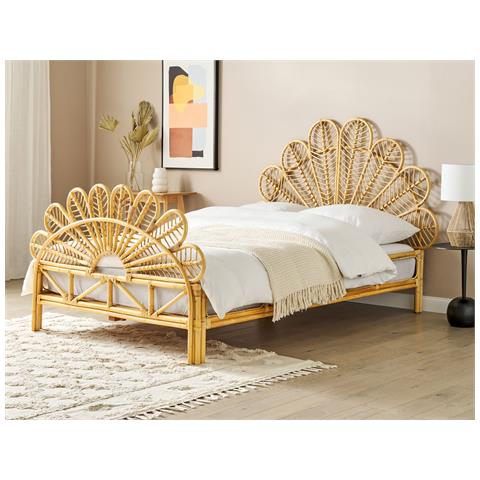 Letto Matrimoniale Rattan Legno Chiaro 140 X 200 Cm Florentine - Foto 1
