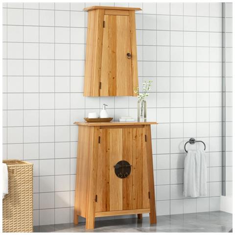 Set Mobili Da Bagno 2 Pz In Legno Massello Di Pino - Foto 1