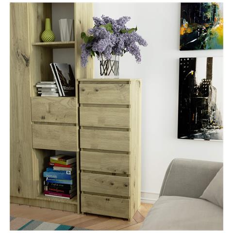 Cassettiera CL6, 6 cassetti, 40x35x109 cm, Colore Quercia Artisan - Foto 5