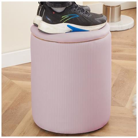 Pouf Contenitore Ecopelle Rosa Decoro Oro Poggiapiedi Seduta Imbottita 35x45cm - Foto 5
