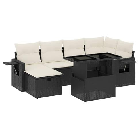 Set Divani Da Giardino Con Cuscini 7pz Nero Polyrattan - Foto 1