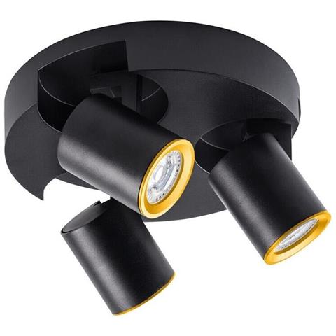 Plafoniera Da Soffitto Lampada Tonda 3 Porta Faretto Orientabile Gu10 Nero - Foto 1