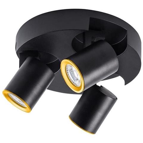 Plafoniera Da Soffitto Lampada Tonda 3 Porta Faretto Orientabile Gu10 Nero - Foto 2