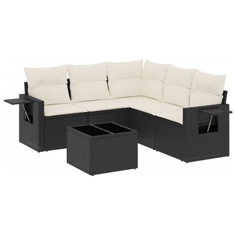 Set Divano Da Giardino 6 Pz Con Cuscini Nero In Polyrattan - Foto 2