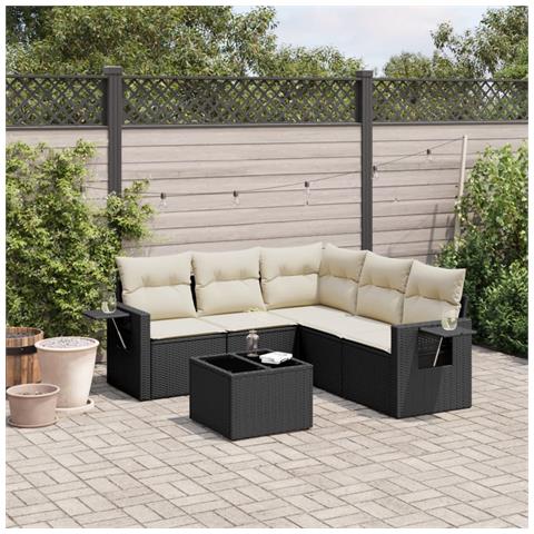 Set Divano Da Giardino 6 Pz Con Cuscini Nero In Polyrattan - Foto 1