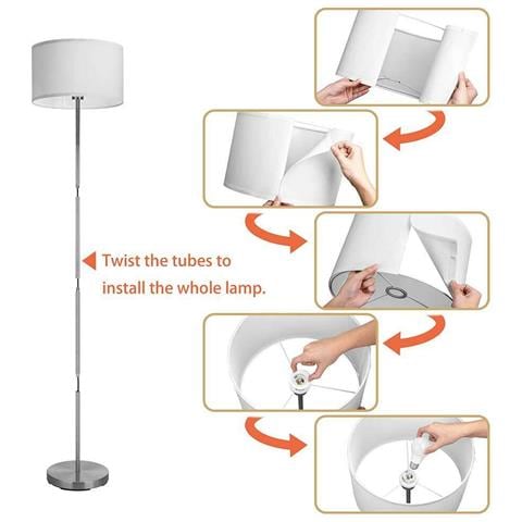 Lampada Piantana da Terra 160cm Design Moderno Paralume E27 60W Tessuto Bianco - Foto 4