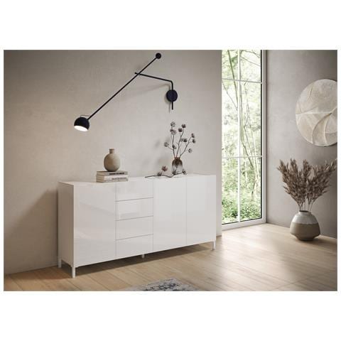 Madia 3 Ante/4 Cassetti 174x40x84 Cm Solaria Bianco Lucido - Foto 2