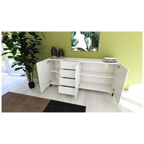 Madia 3 Ante/4 Cassetti 174x40x84 Cm Solaria Bianco Lucido - Foto 5