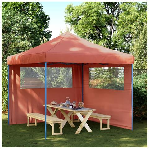 Tendone Per Feste Pieghevole Pop-up Con 2 Pareti Terracotta - Foto 1