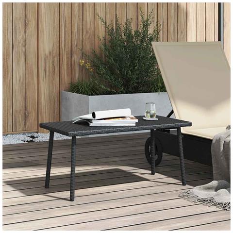 Tavolino Da Giardino Rettangolare Nero 80x40x37 Cm Polyrattan - Foto 3