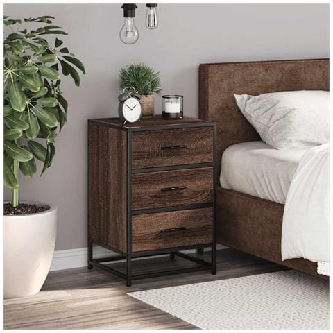 Comodino Rovere Marrone 40x34,5x60cm Legno Multistrato Metallo - Foto 3