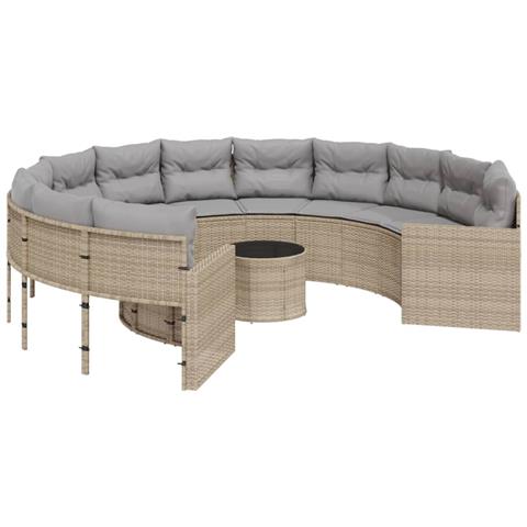Divano Giardino Con Tavolo E Cuscini Circolare Beige Polyrattan - Foto 1