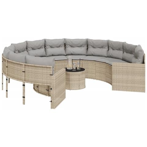 Divano Giardino Con Tavolo E Cuscini Circolare Beige Polyrattan - Foto 2