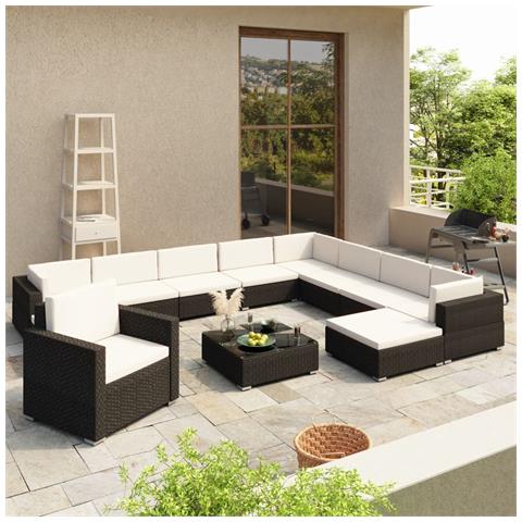 Lusso Casadino -  Set Divani Da Giardino 12 Pz Con Cuscini In Polyrattan Nero - Foto 8