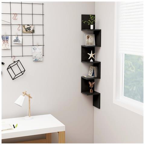 Scaffale Angolare Muro Nero 20x20x127,5cm Truciolato - Foto 8