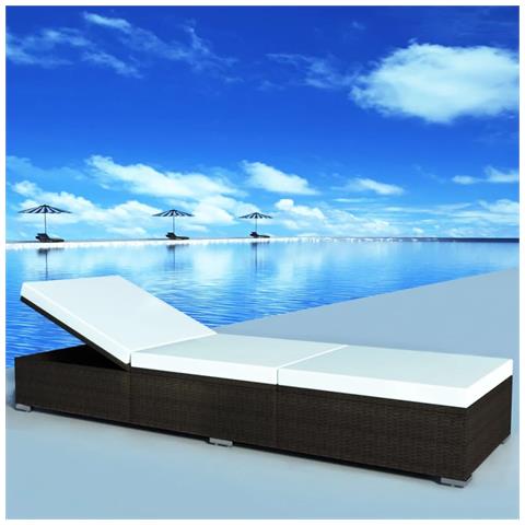 Lettino Prendisole Con Cuscino In Polyrattan Marrone - Foto 8