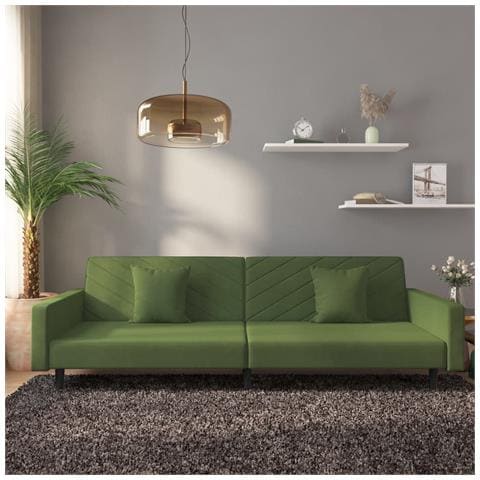 Divano Letto a 2 Posti con 2 Cuscini Verde Scuro in Velluto - Foto 2