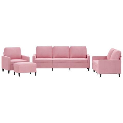 Set di Divani 4 pz con Cuscini rosa in Velluto - Foto 1