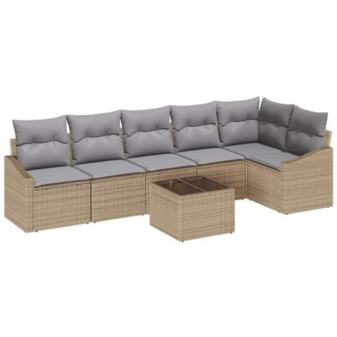 Set da pranzo da giardino 7 pezzi con cuscini in polirattan nero - Foto 1
