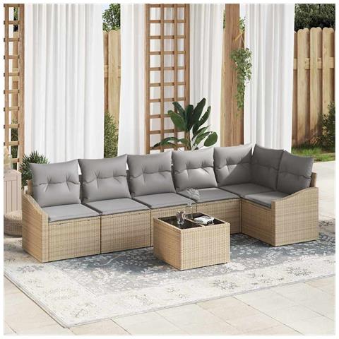 Set da pranzo da giardino 7 pezzi con cuscini in polirattan nero - Foto 2