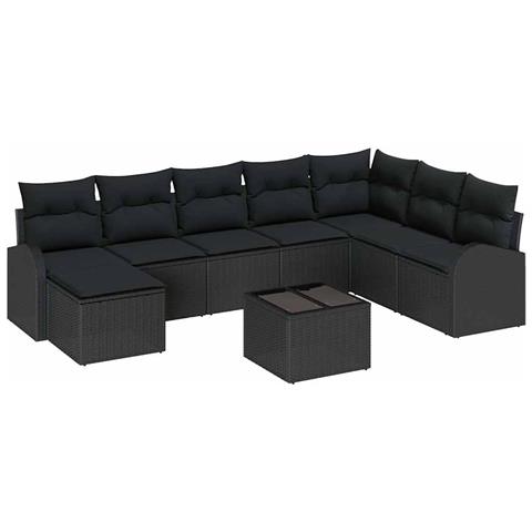 Set di Divani da Giardino 9 Pezzi con Cuscini Beige Rattan Sintetico - Foto 1