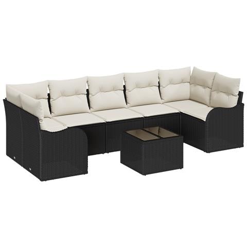 Set Divano da Giardino 8 Pezzi con Cuscini Nero Rattan Polietilene, Divano da Giardino 2 Posti con Cuscini Nero Rattan Polietilene - Foto 1