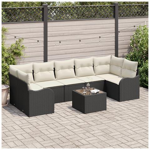 Set Divano da Giardino 8 Pezzi con Cuscini Nero Rattan Polietilene, Divano da Giardino 2 Posti con Cuscini Nero Rattan Polietilene - Foto 2