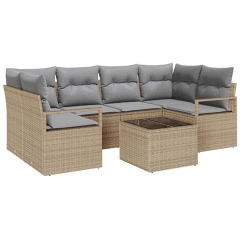 Set Divano da Giardino 7 Pezzi con Cuscini Beige Polyrattan, Divano da Giardino 2 Posti con Cuscini Beige Polyrattan - Foto 1