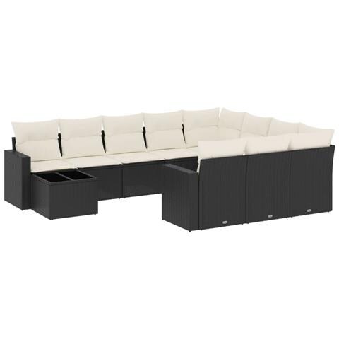 Set Divani da Giardino 11 pz con Cuscini in Polyrattan Nero - Foto 1