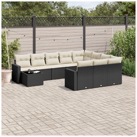 Set Divani da Giardino 11 pz con Cuscini in Polyrattan Nero - Foto 2