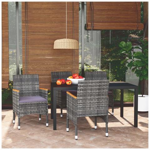 Set da Pranzo per Giardino 5 pz con Cuscini Polyrattan Grigio - Foto 2