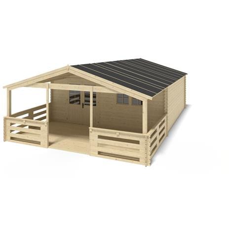 Casetta Da Giardino In Legno Con Veranda E tettoia - 54m2 - 6x6m - 40mm - Colore: Naturale - Foto 1